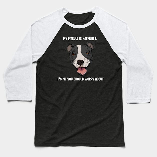 Pitbull Harmless Dangerous Owner Baseball T-Shirt by Pandemonium